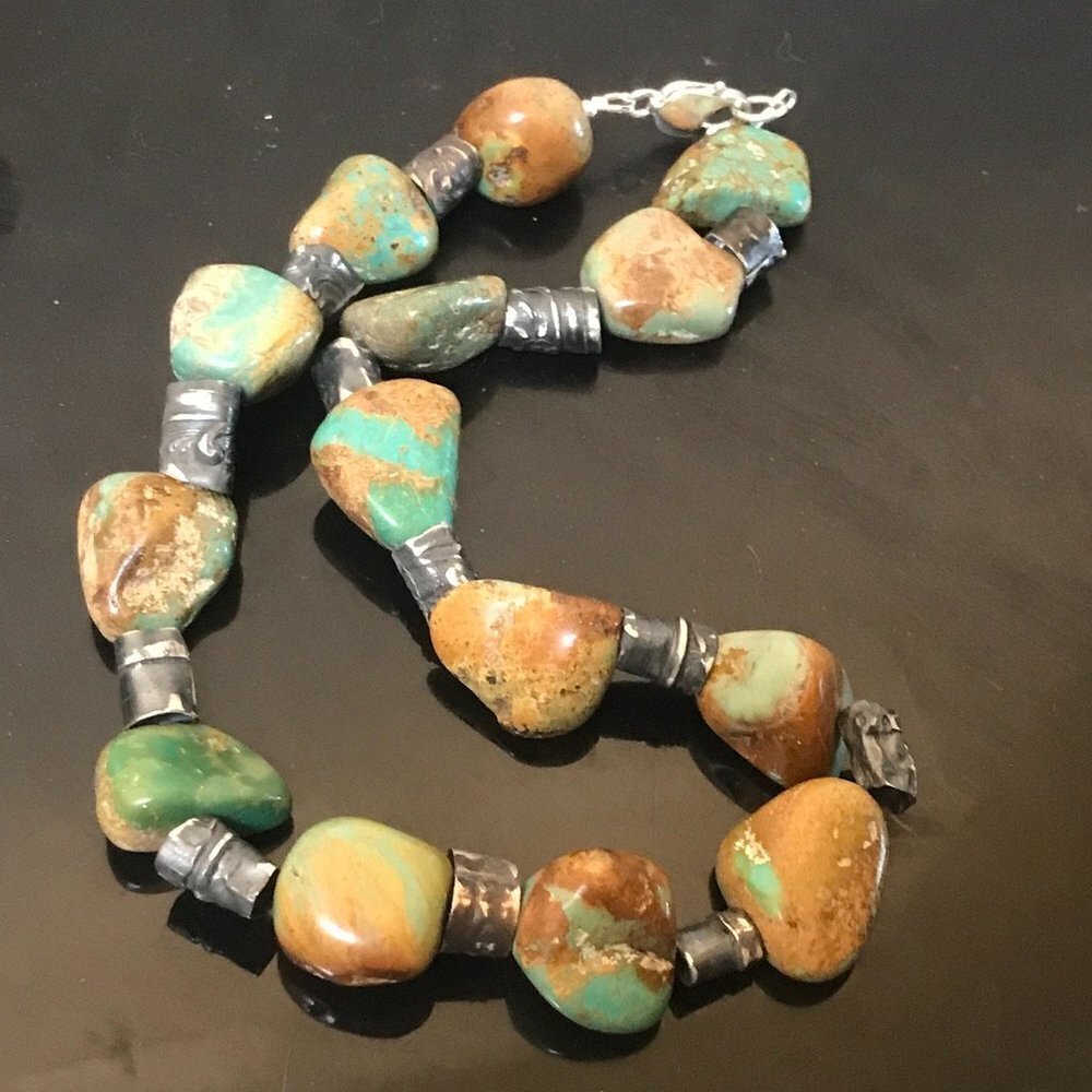 Crescent Valley Turquoise Chunky Necklace Sterling Silver Sustainable 925 - Picture 4 of 11
